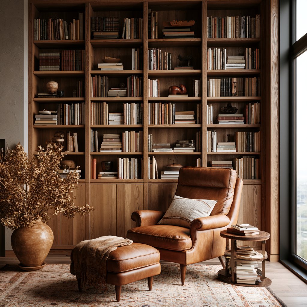 Custom home library with floor-to-ceiling built-in bookshelves and integrated lighting