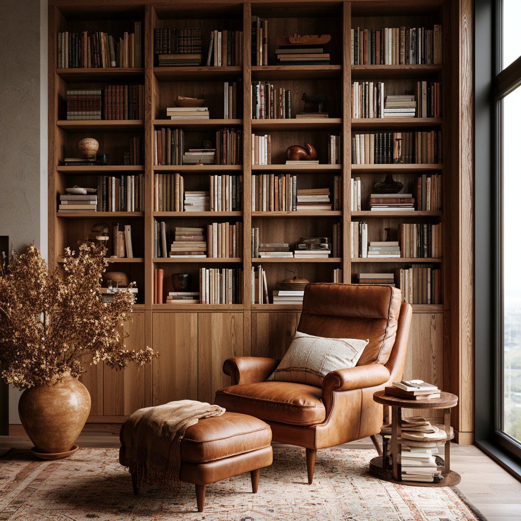 Custom home library with floor-to-ceiling built-in bookshelves and integrated lighting